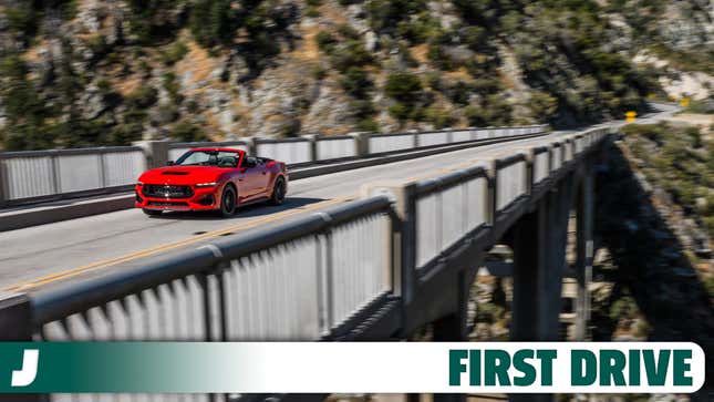 2024 Ford Mustang GT speeding along Angeles Crest Highway In Los Angeles, California.